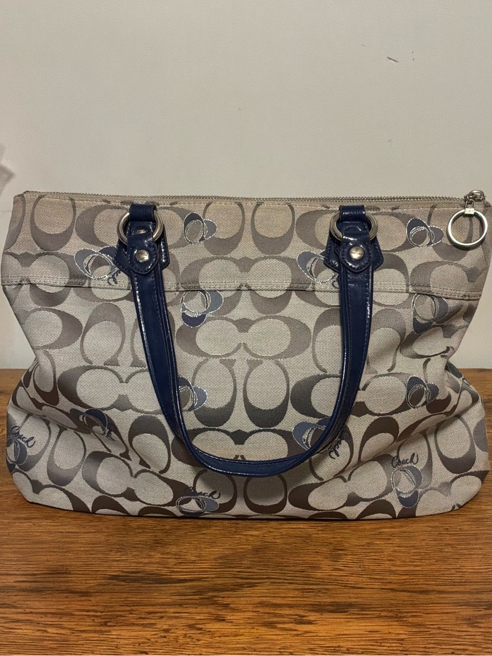 Coach Signature Poppy Shoulder Bag in Gray and Navy - Picture 5 of 13